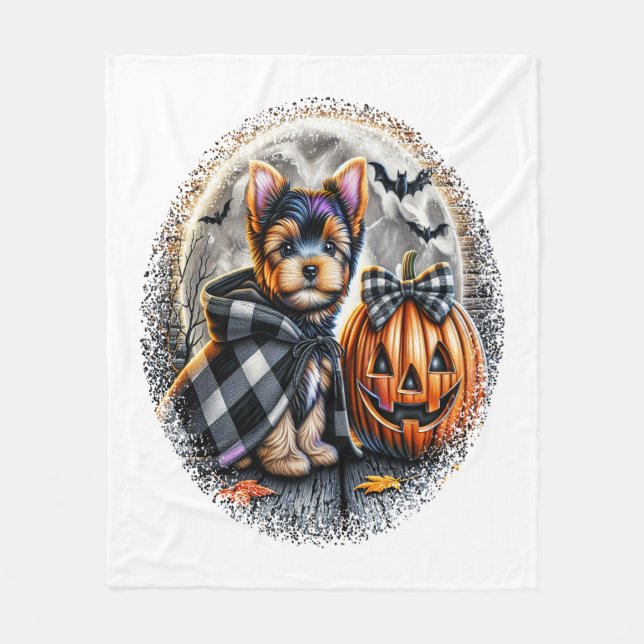 Yorkie Dog Halloween Fleece Blanket (Front)