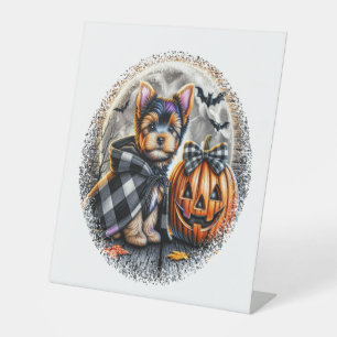 Yorkie Dog Halloween Pedestal Sign