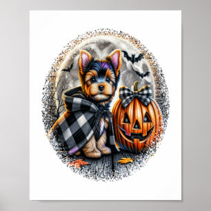 Yorkie Dog Halloween Poster