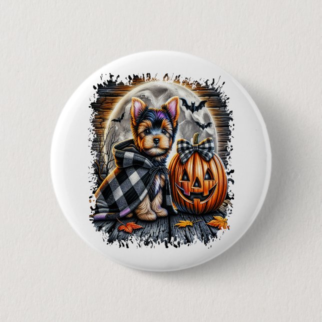 Yorkie Dog Halloween Square 6 Cm Round Badge (Front)