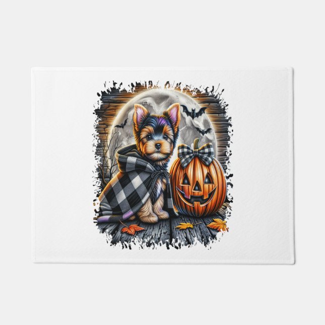 Yorkie Dog Halloween Square Doormat (Front)