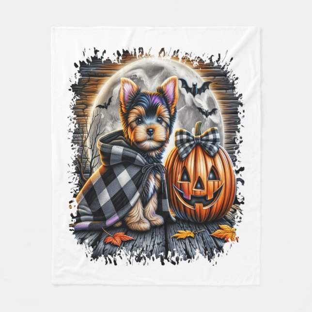 Yorkie Dog Halloween Square Fleece Blanket (Front)