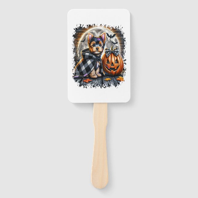 Yorkie Dog Halloween Square Hand Fan (Front)