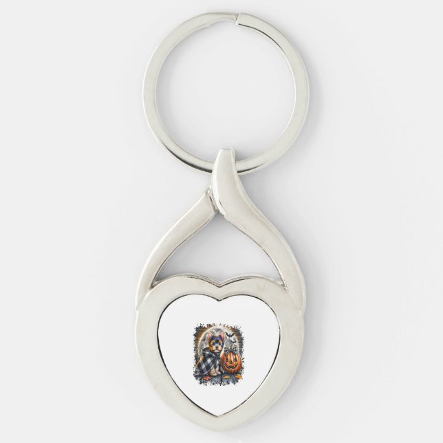Yorkie Dog Halloween Square Key Ring (Front)