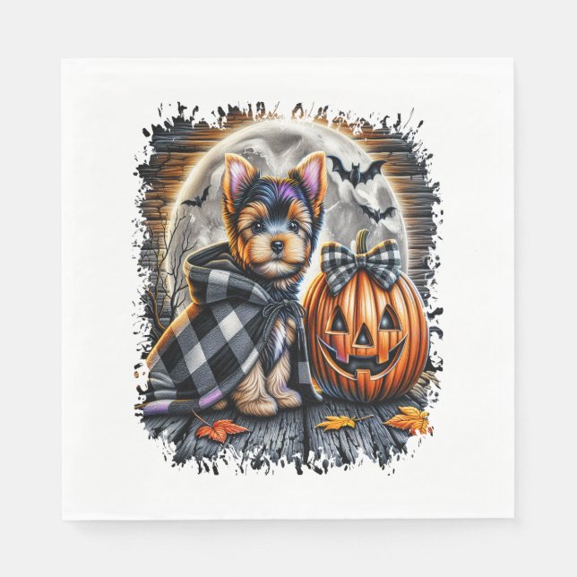 Yorkie Dog Halloween Square Napkin (Front)