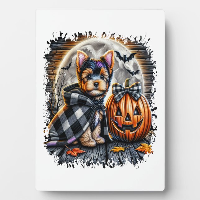 Yorkie Dog Halloween Square Plaque (Front)