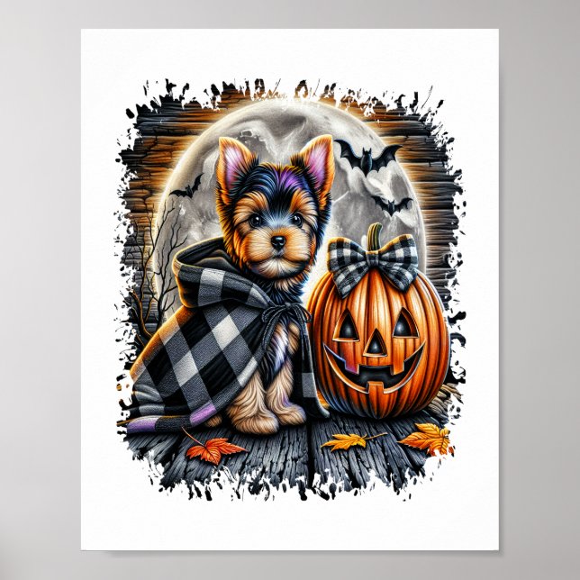 Yorkie Dog Halloween Square Poster (Front)