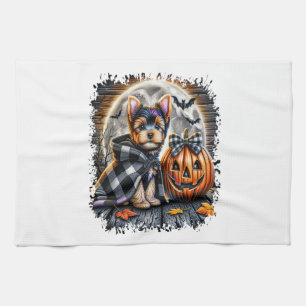 Yorkie Dog Halloween Square Tea Towel