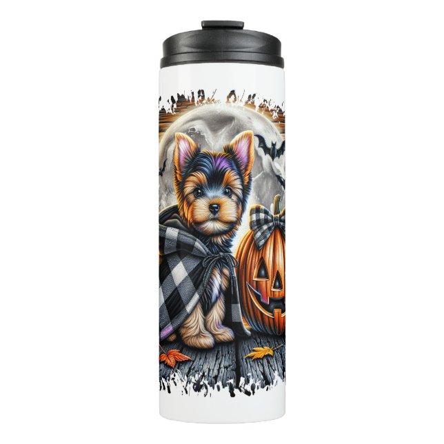 Yorkie Dog Halloween Square Thermal Tumbler (Front)