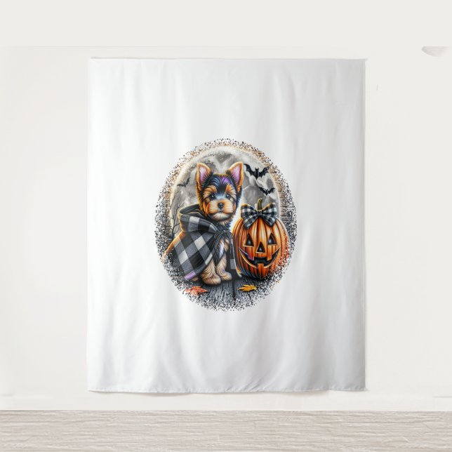 Yorkie Dog Halloween Tapestry (Front)
