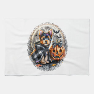 Yorkie Dog Halloween Tea Towel