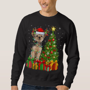 Yorkie Dog Lighting Xmas Tree Santa Hat Yorkie Chr Sweatshirt