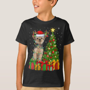 Yorkie Dog Lighting Xmas Tree Santa Hat Yorkie Chr T-Shirt
