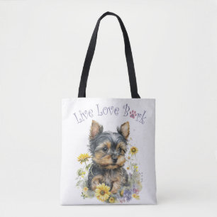 Yorkie Dog Mum Floral Tote Bag