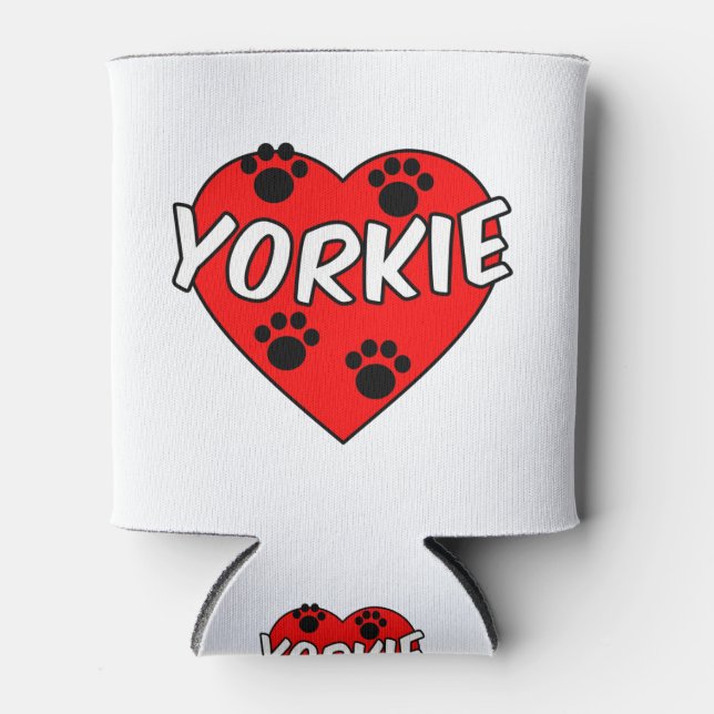 Yorkie Dog Paw Prints And Red Heart Can Cooler (Front)