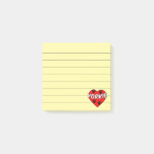 Yorkie Dog Paw Prints And Red Heart Lined 3x3 Post-it Notes
