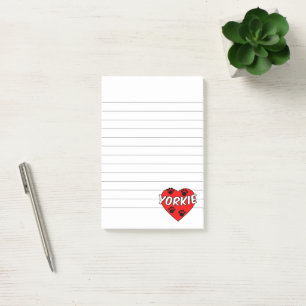 Yorkie Dog Paw Prints And Red Heart Lined Post-it Notes