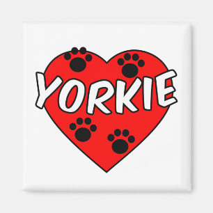 Yorkie Dog Paw Prints And Red Heart Magnet