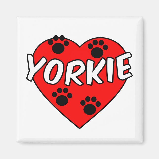Yorkie Dog Paw Prints And Red Heart Magnet (Front)