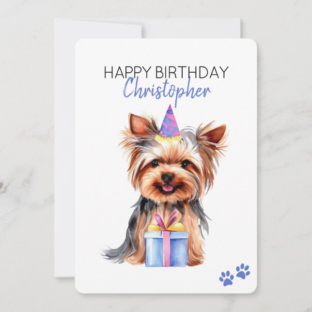 Yorkie Dog Personalised Happy Birthday Flat Card (Front)