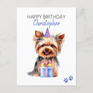 Yorkie Dog Personalised Happy Birthday Postcard