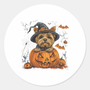 Yorkie Dog Pumpkin Halloween Thanksgiving  Classic Round Sticker