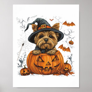 Yorkie Dog Pumpkin Halloween Thanksgiving Poster