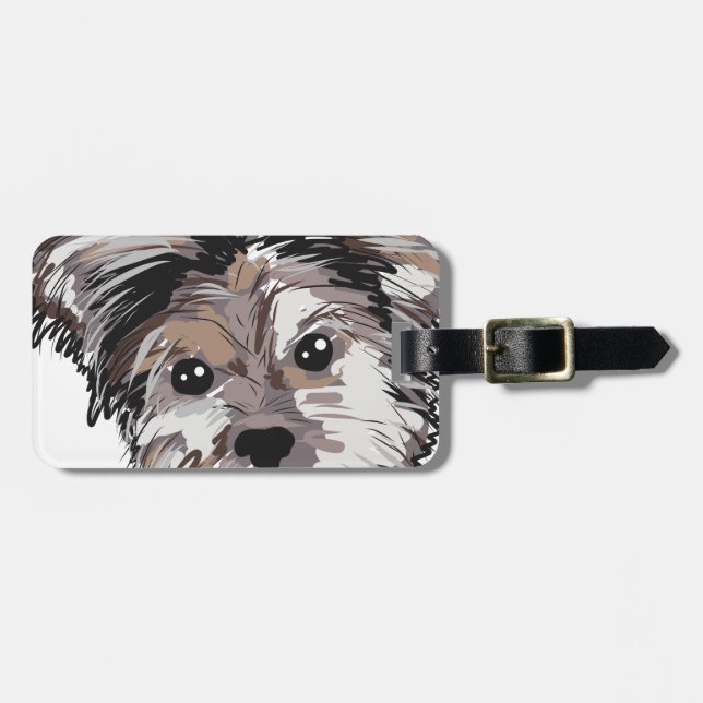 Yorkie Dog Pup Face Sketch Luggage Tag (Front Horizontal)