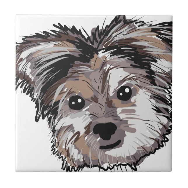 Yorkie Dog Pup Face Sketch Tile (Front)