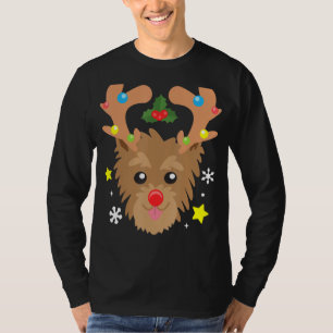 Yorkie Dog Reindeer Funny Cute Dog Mum Dad Christm T-Shirt