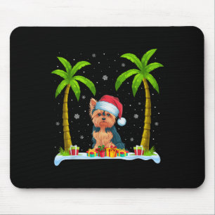 Yorkie Dog Santa Hat Palm Tree Beach Xmas Pajama F Mouse Mat