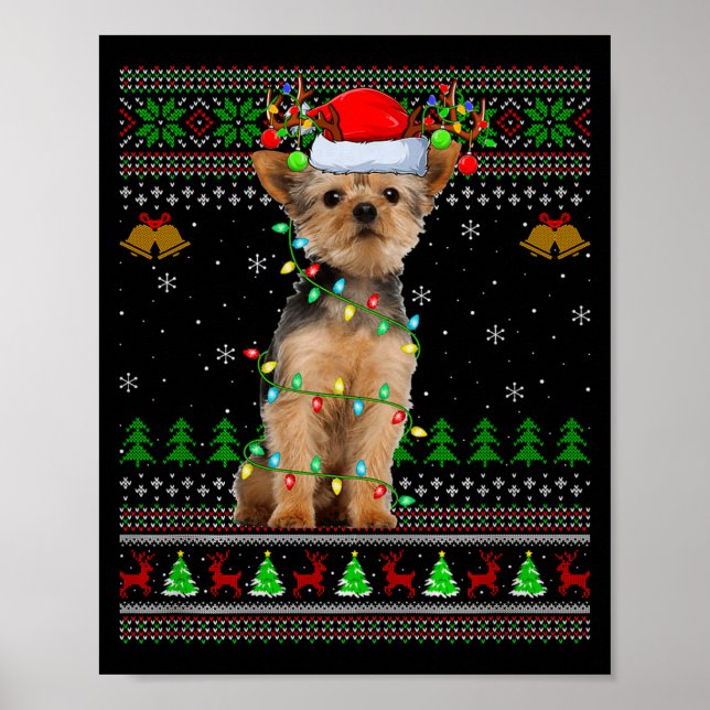 Yorkie Dog Ugly Christmas Sweaters Holiday Santa X Poster (Front)