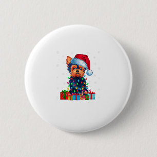 Yorkie Dog Ugly Xmas Lights Santa Hat Yorkie Dog C 6 Cm Round Badge