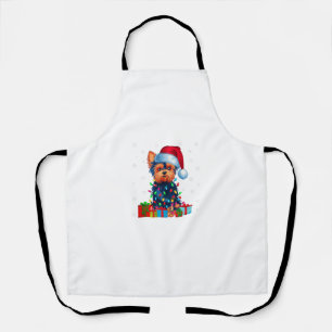 Yorkie Dog Ugly Xmas Lights Santa Hat Yorkie Dog C Apron