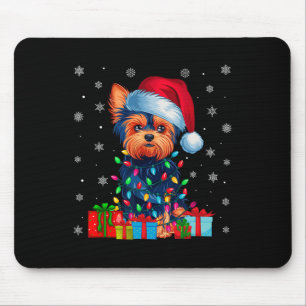 Yorkie Dog Ugly Xmas Lights Santa Hat Yorkie Dog C Mouse Mat