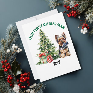 Yorkie Dog Watercolor Christmas Personalised Holiday Card