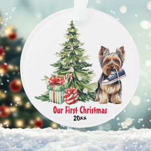 Yorkie Dog Watercolor Christmas Personalised Ornament