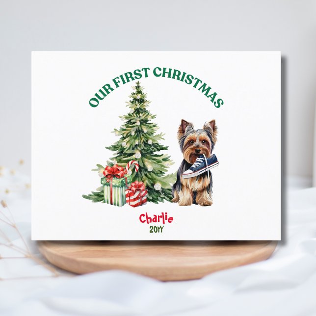 Yorkie Dog Watercolor Christmas Personalised Postcard (Creator Uploaded)
