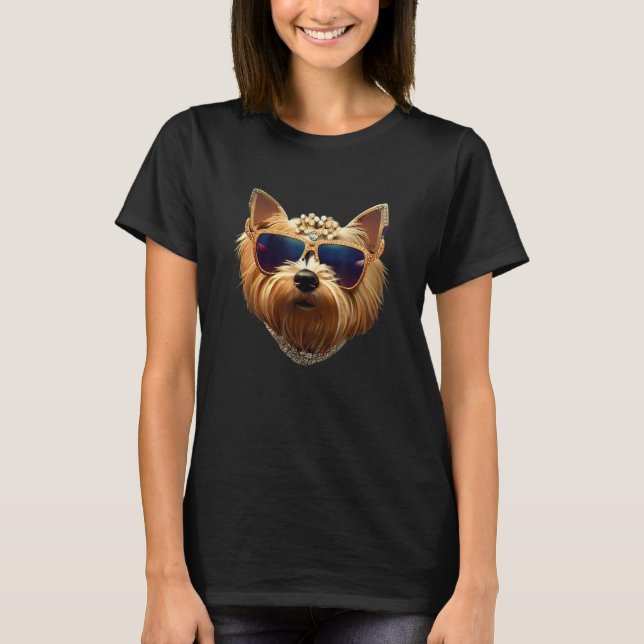 Yorkie Dog Wearing Sunglasses T-Shirt (Front)