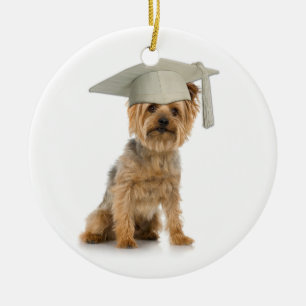 Yorkie Dog with Graduation Hat Ceramic Tree Decoration