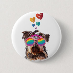 Yorkie Dog with Hearts Valentine's Day 6 Cm Round Badge