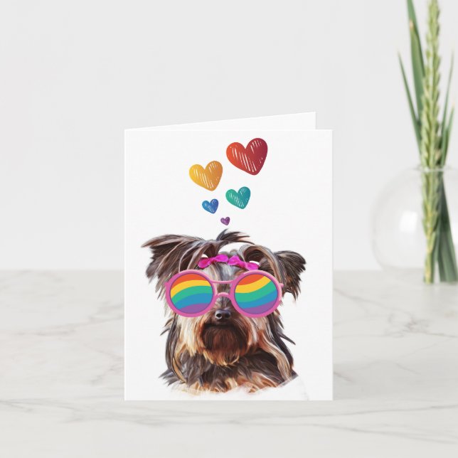 Yorkie Dog with Hearts Valentine's Day Card (Front)