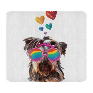 Yorkie Dog with Hearts Valentine's Day Cutting Board