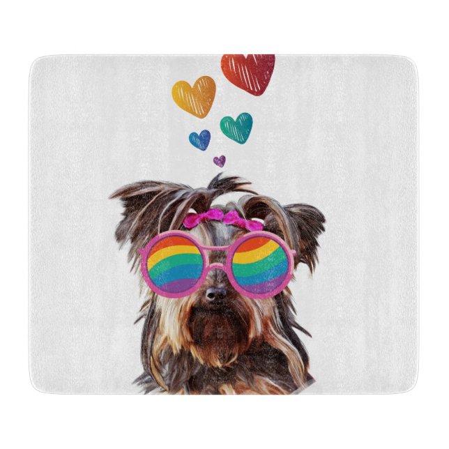 Yorkie Dog with Hearts Valentine's Day Cutting Board (Front)