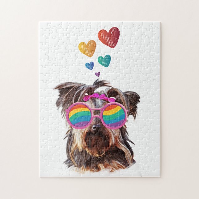 Yorkie Dog with Hearts Valentine's Day Jigsaw Puzzle (Vertical)
