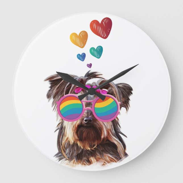 Yorkie Dog with Hearts Valentine's Day Large Clock (Front)