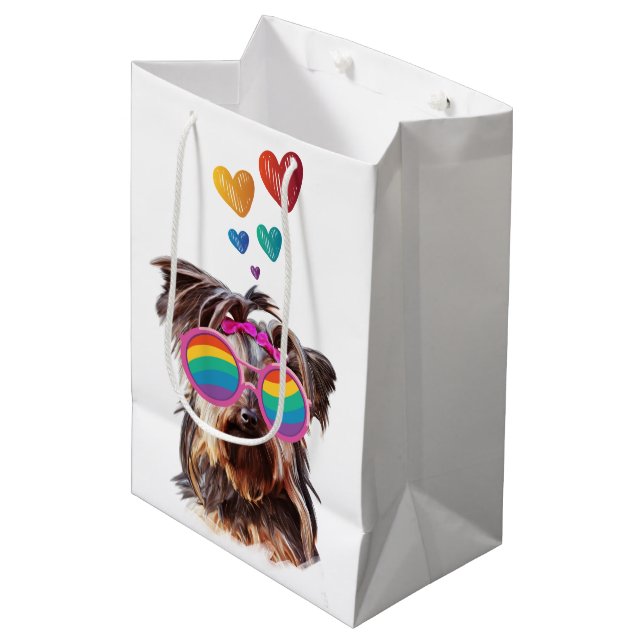 Yorkie Dog with Hearts Valentine's Day  Medium Gift Bag (Front Angled)