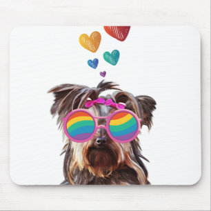 Yorkie Dog with Hearts Valentine's Day Mouse Mat