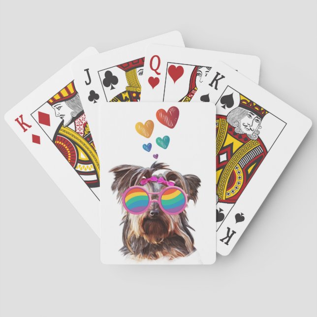 Yorkie Dog with Hearts Valentine's Day Playing Cards (Back)