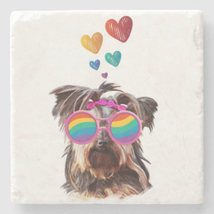 Yorkie Dog with Hearts Valentine's Day  Stone Coaster